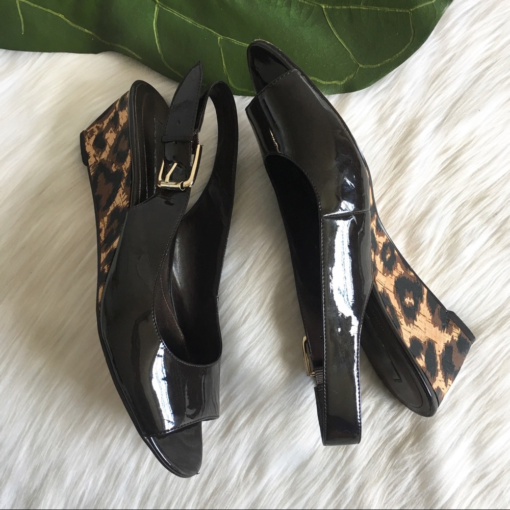 Bandolino Slingback Brown Printed Peep Toe Wedges